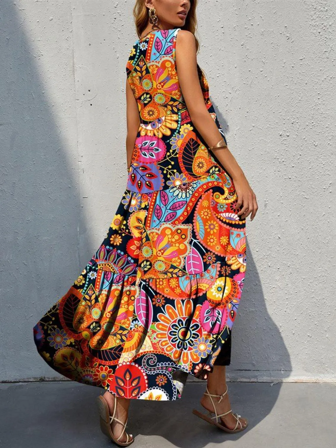 🌼 Tiered Printed V-Neck Sleeveless Dress 🌼