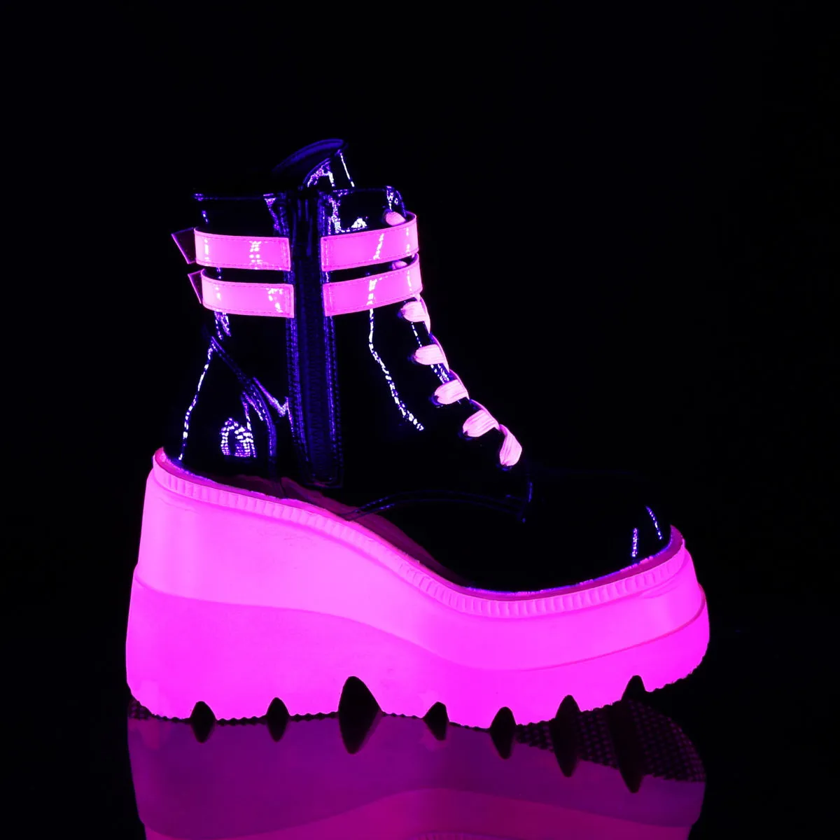 4 Inch Wedge SHAKER-52 Black Patent UV Neon Pink