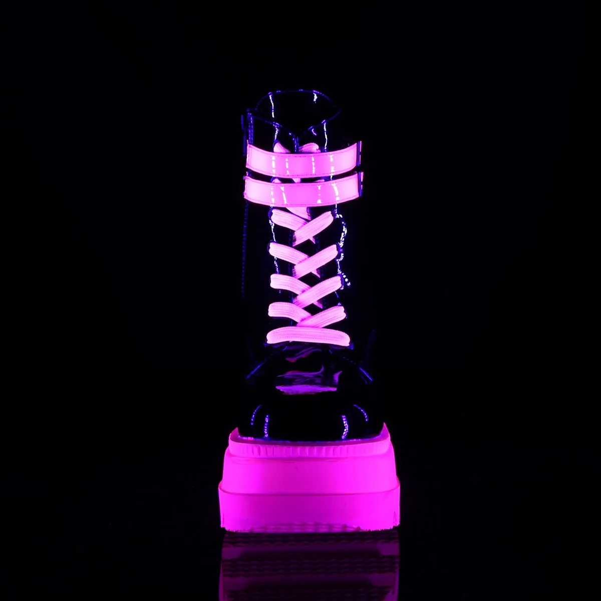 4 Inch Wedge SHAKER-52 Black Patent UV Neon Pink