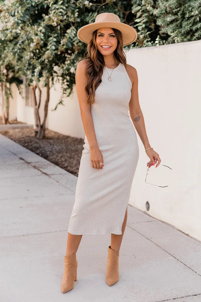 Adored By You Oatmeal Ribbed Midi Tank Dress FINAL SALE