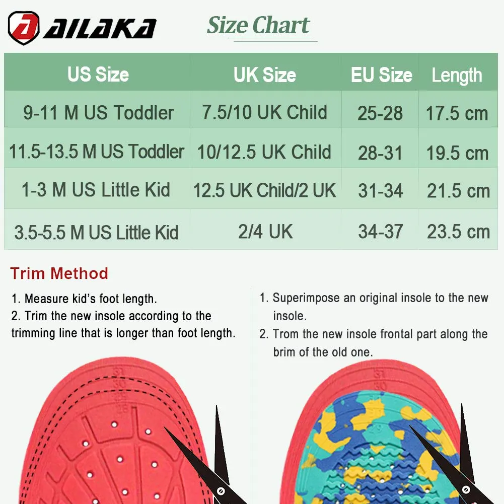 Ailaka Kids Orthotic Cushioning Arch Support Shoe Insoles, Children Pu Foam Inserts for Flat Feet, Plantar Fasciitis, Feet Heel Pain Relief 1-3 M US Little Kid