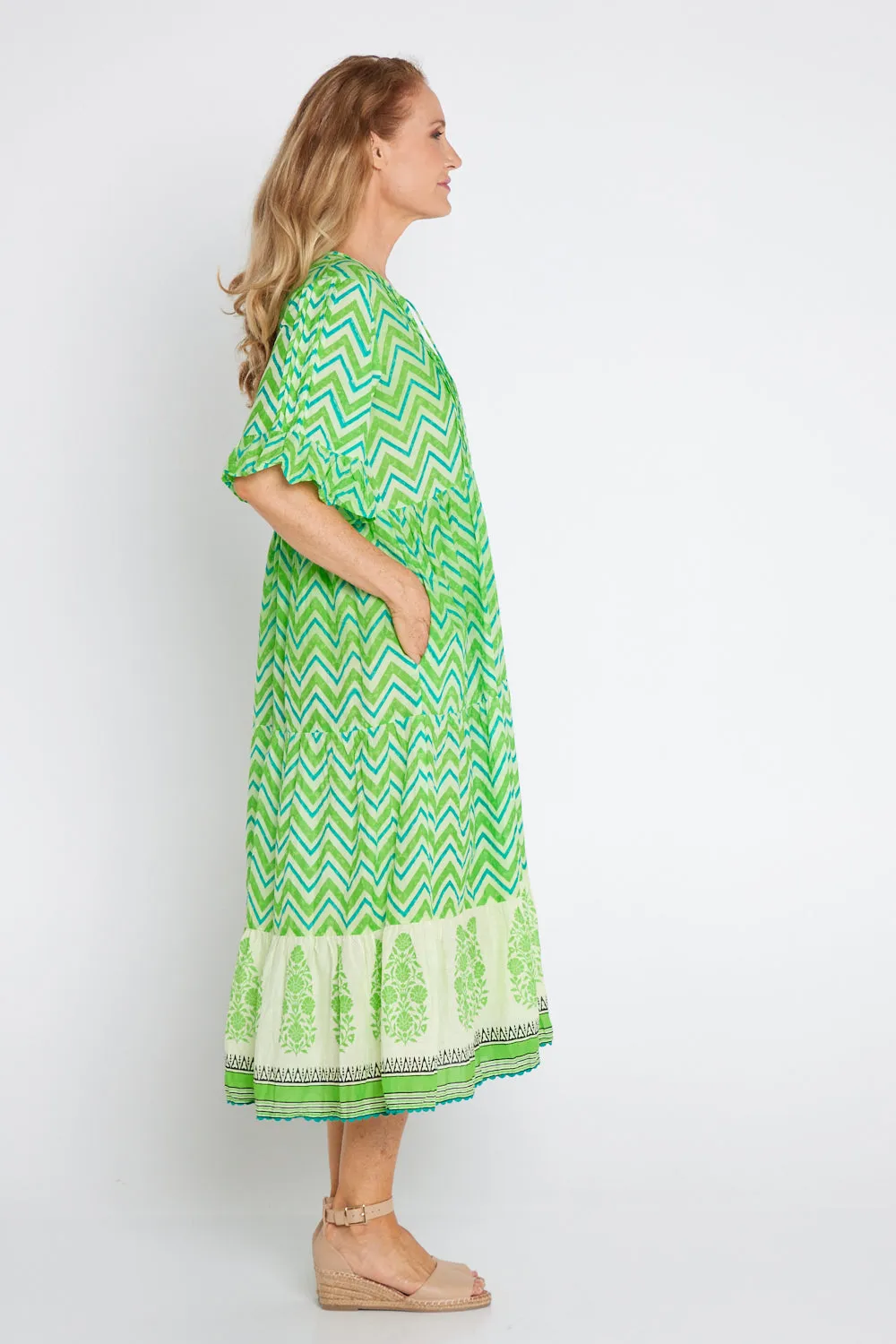 Alex Midi Dress - Lime Zigzag