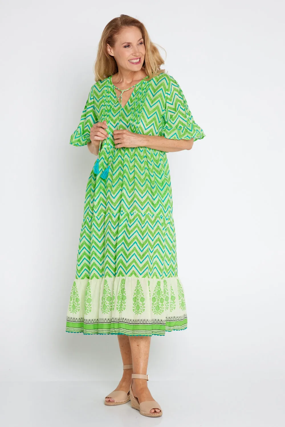 Alex Midi Dress - Lime Zigzag