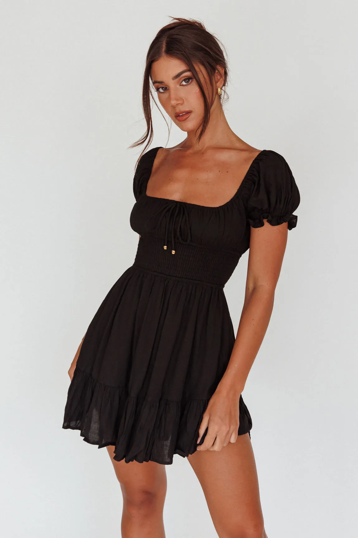 Amilie Shirred Waist Sundress Black