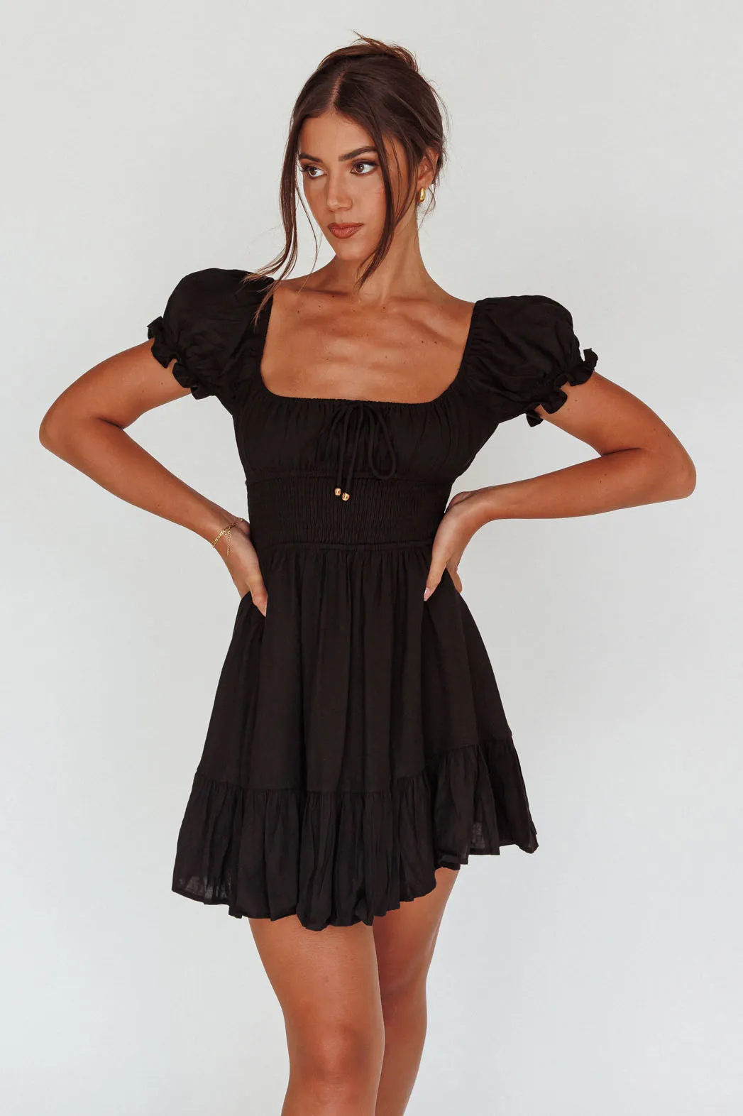 Amilie Shirred Waist Sundress Black