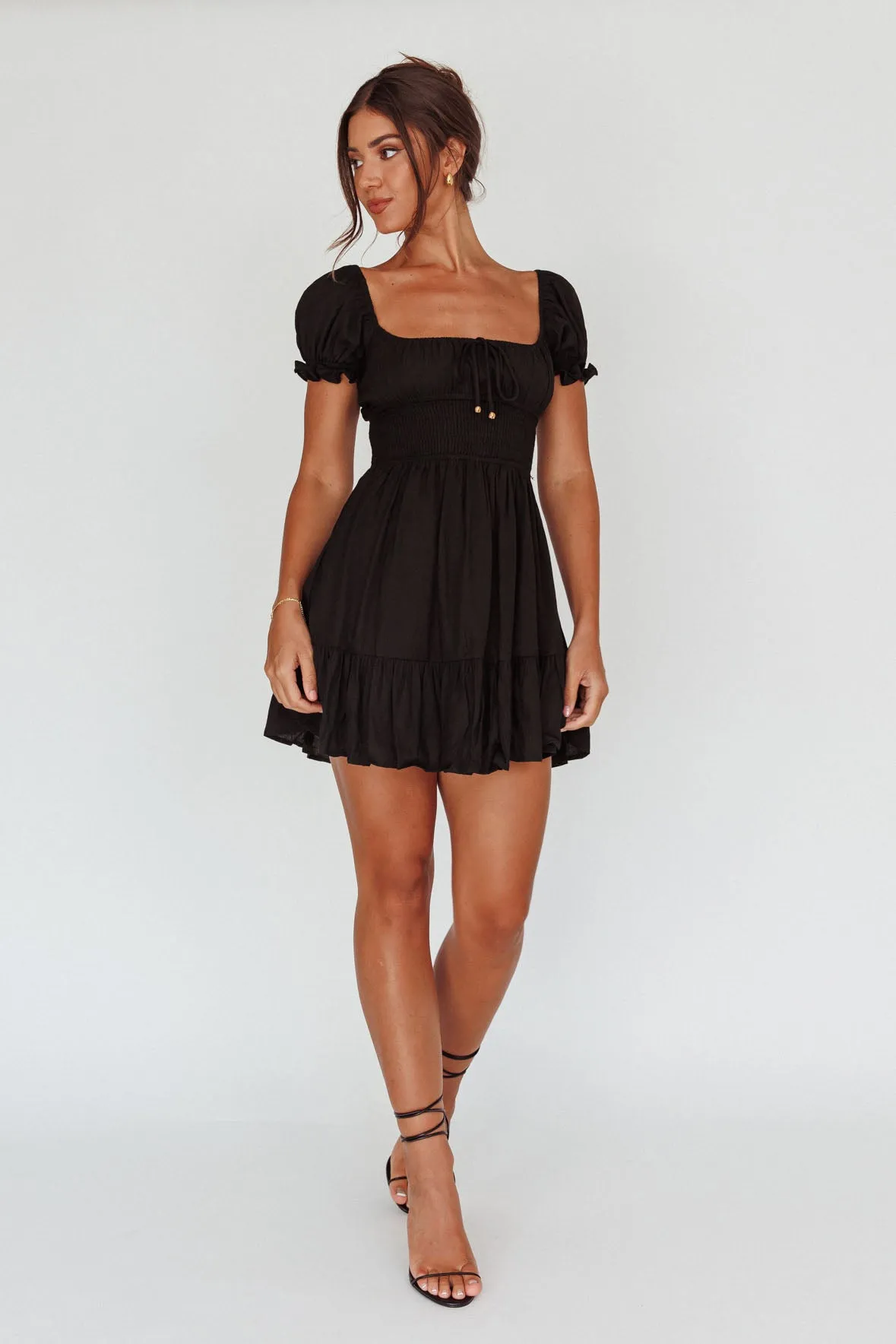 Amilie Shirred Waist Sundress Black