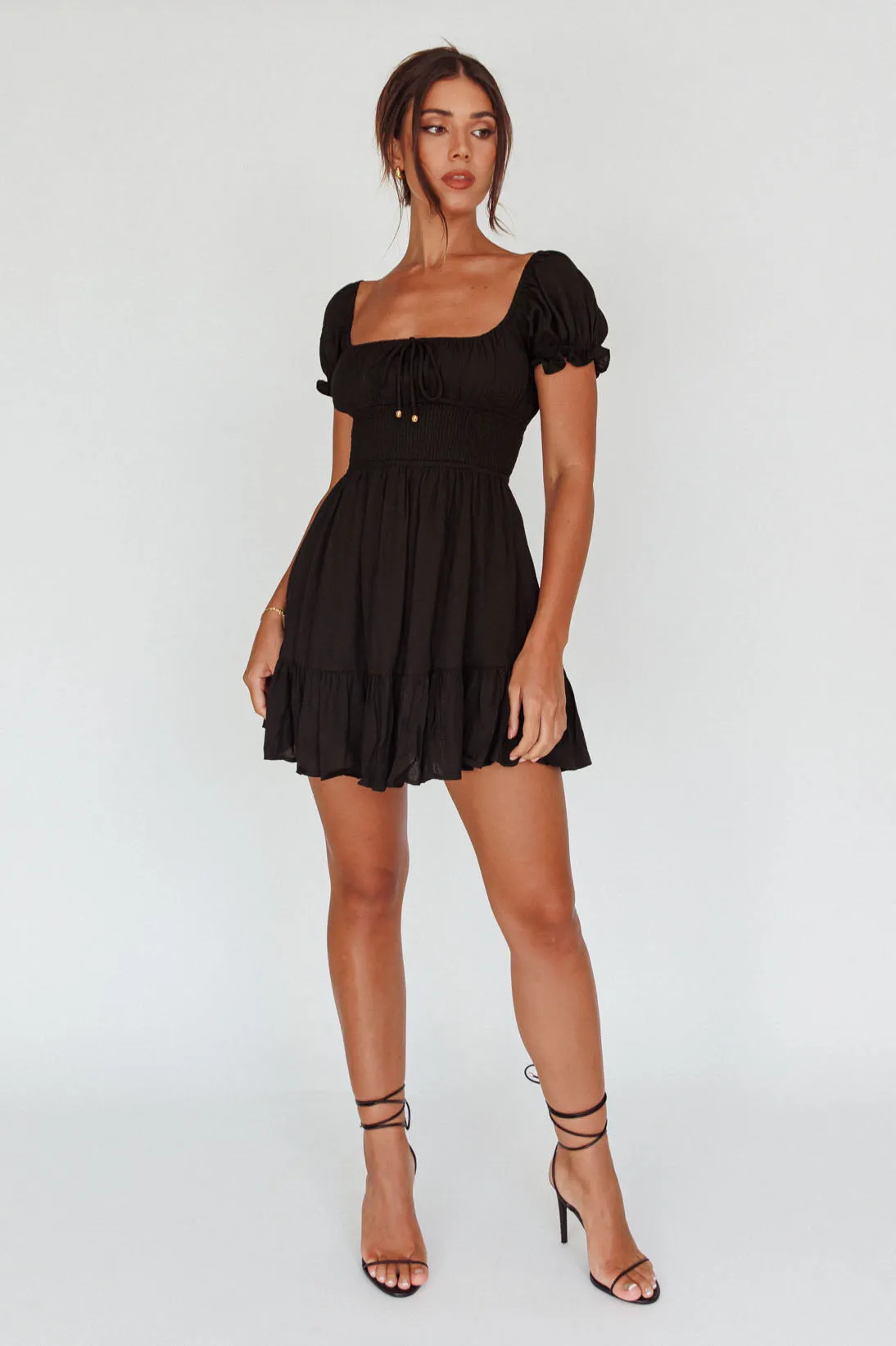 Amilie Shirred Waist Sundress Black