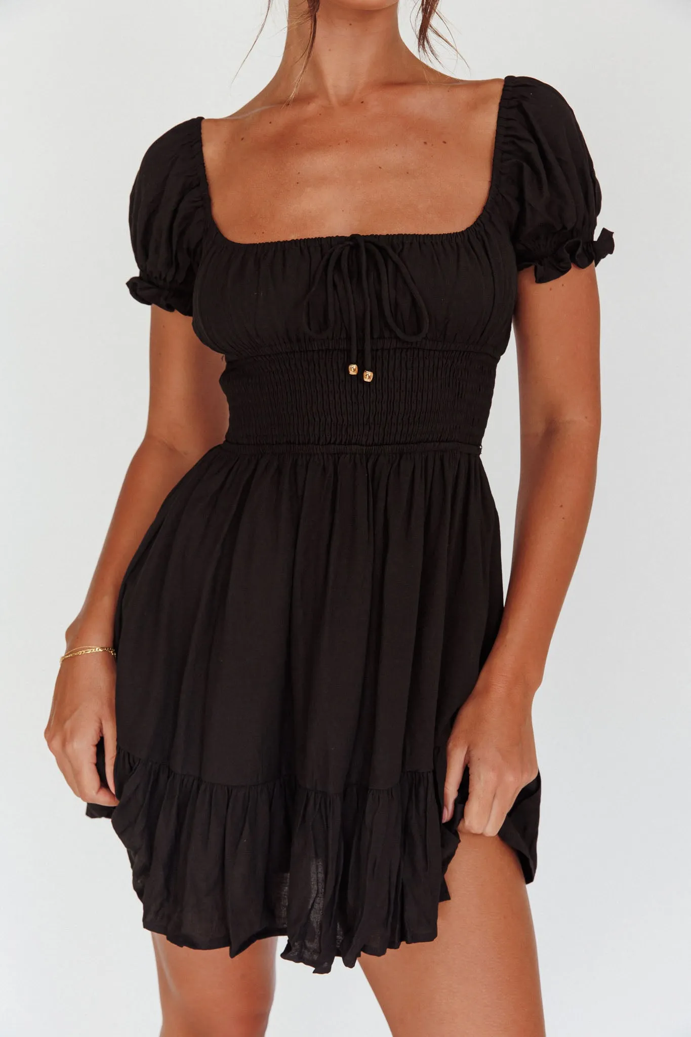 Amilie Shirred Waist Sundress Black