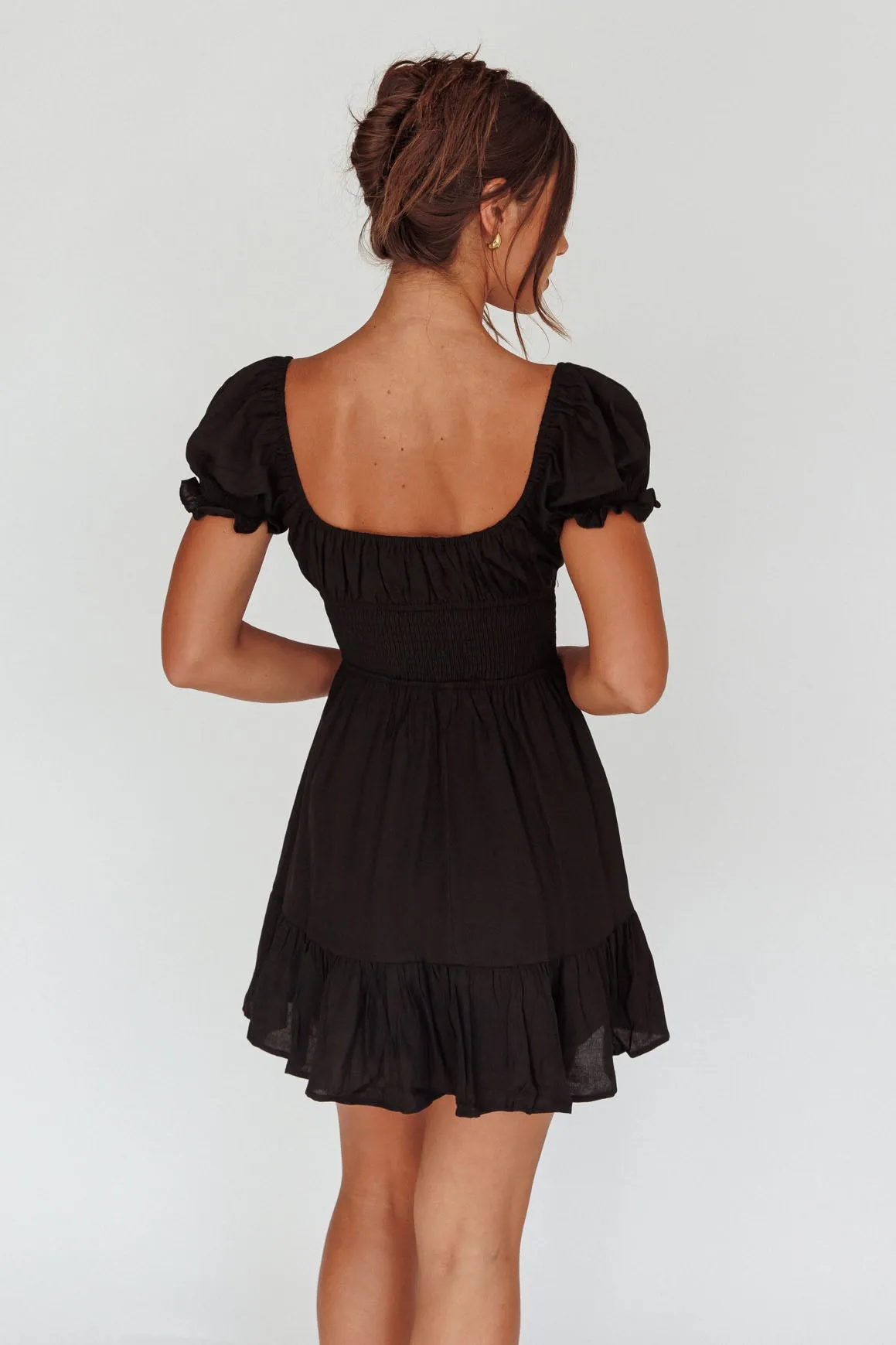 Amilie Shirred Waist Sundress Black