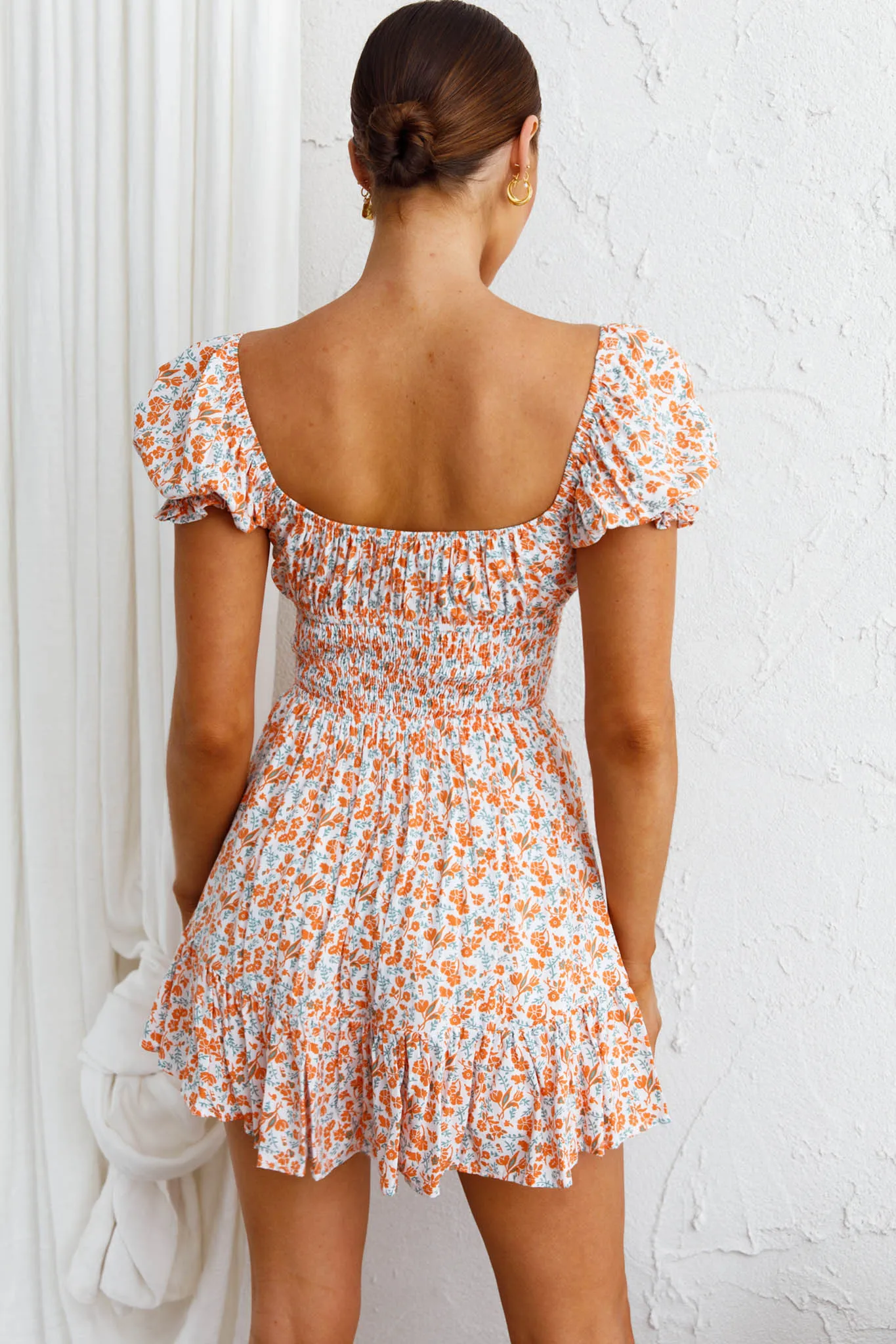 Amilie Shirred Waist Sundress Dainty Floral Orange