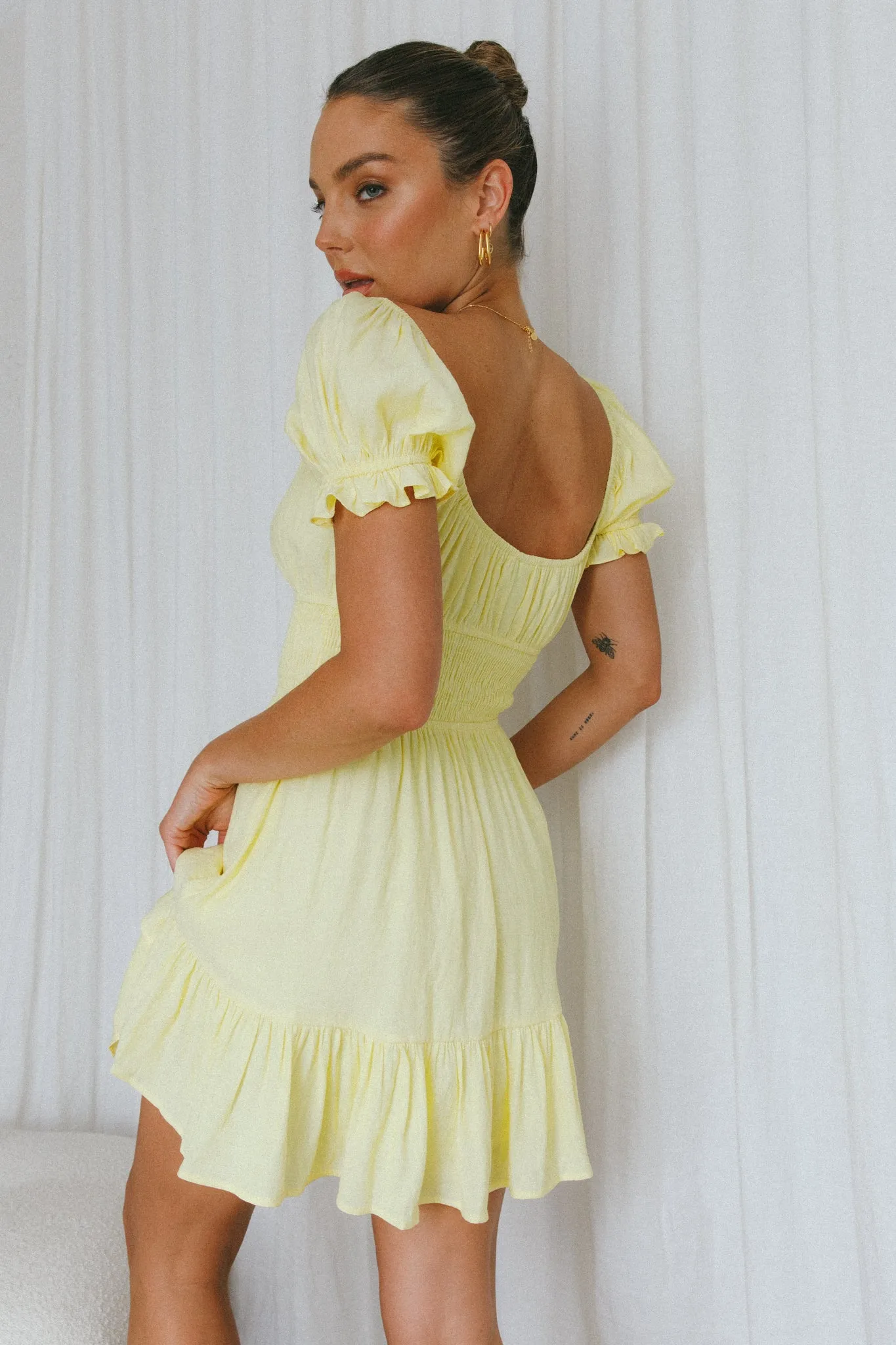 Amilie Shirred Waist Sundress Lemon