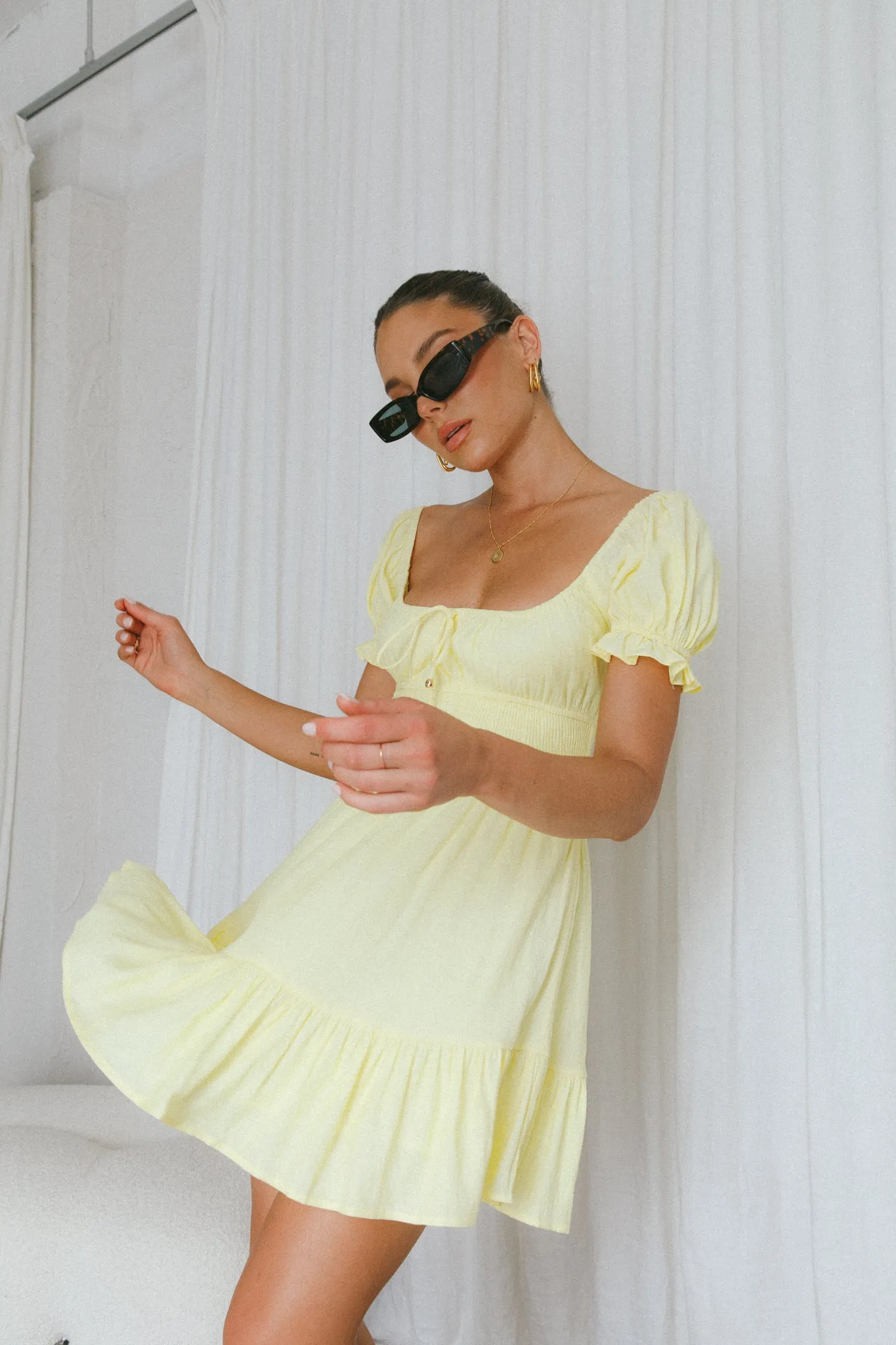 Amilie Shirred Waist Sundress Lemon