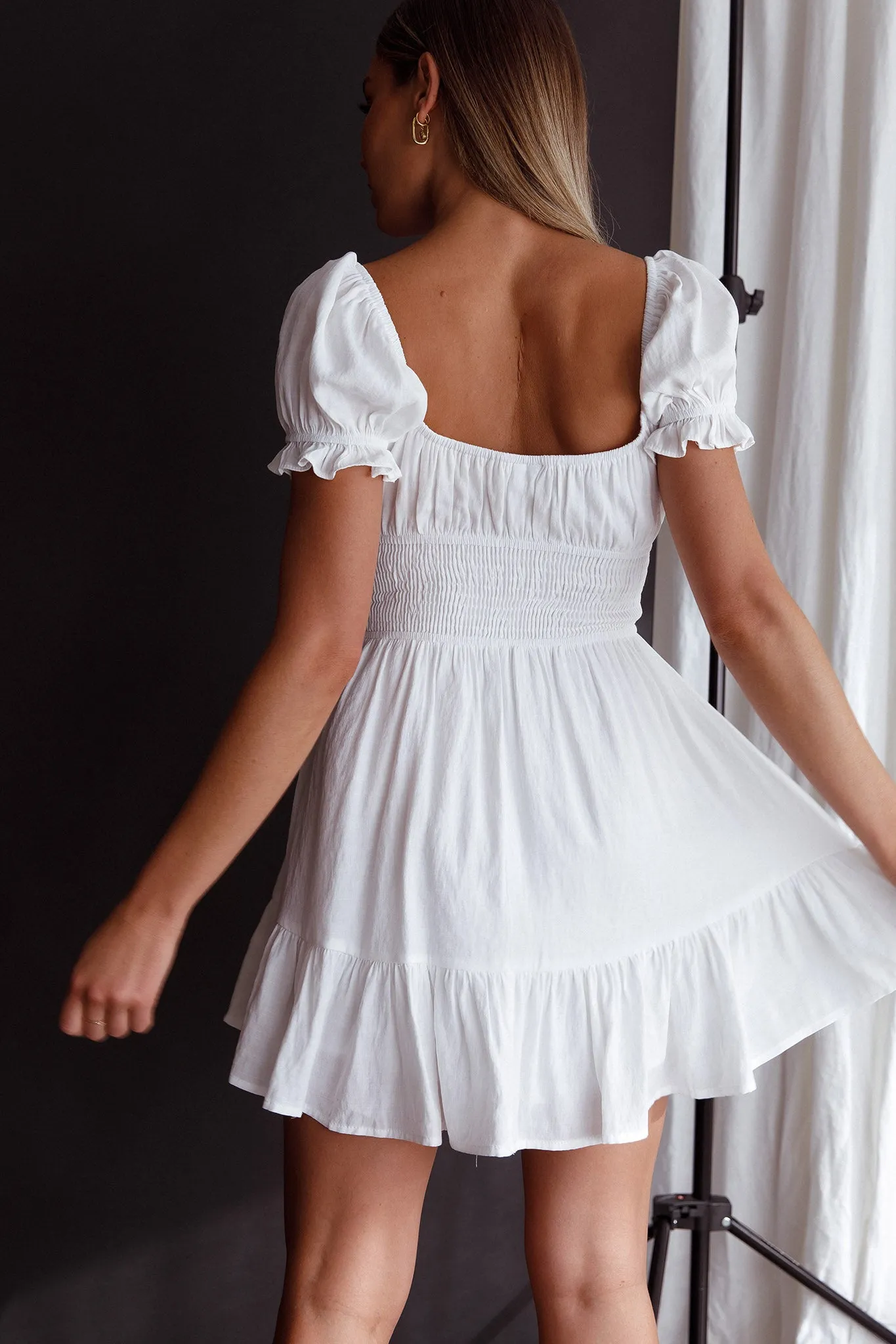 Amilie Shirred Waist Sundress White