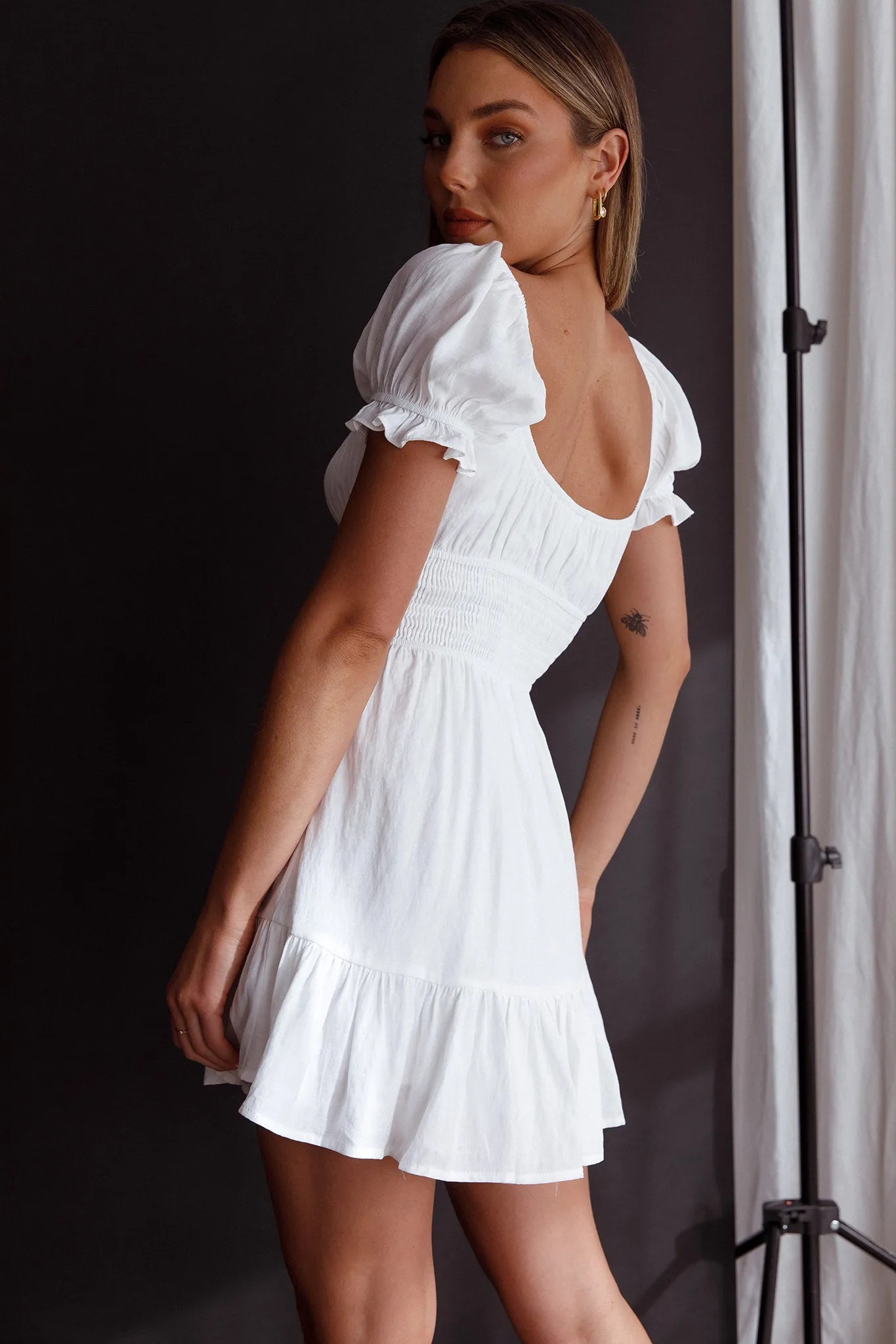 Amilie Shirred Waist Sundress White