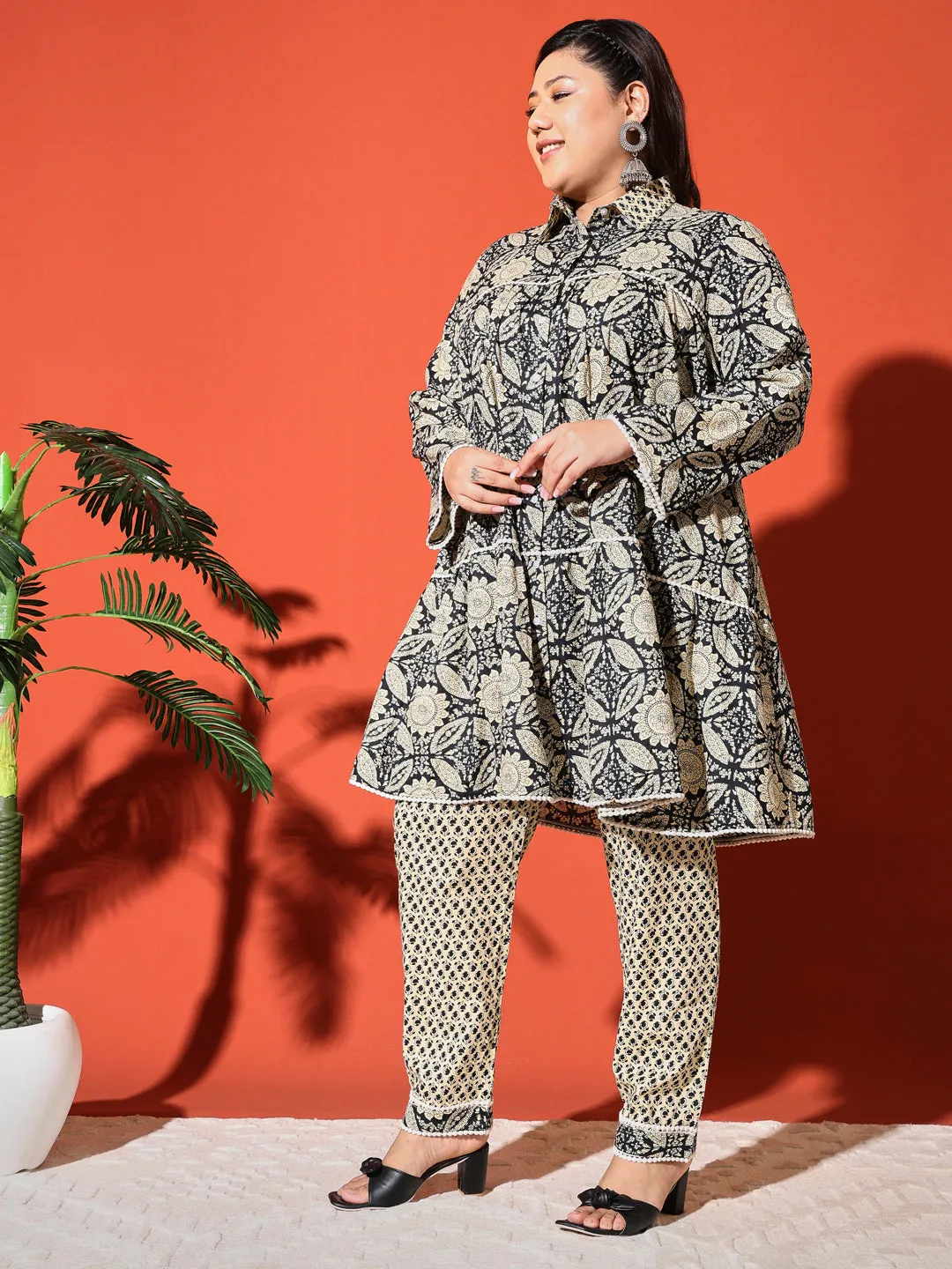 ANA - BLACK FLORAL PRINTED KURTA PLUS CO-RDS SET