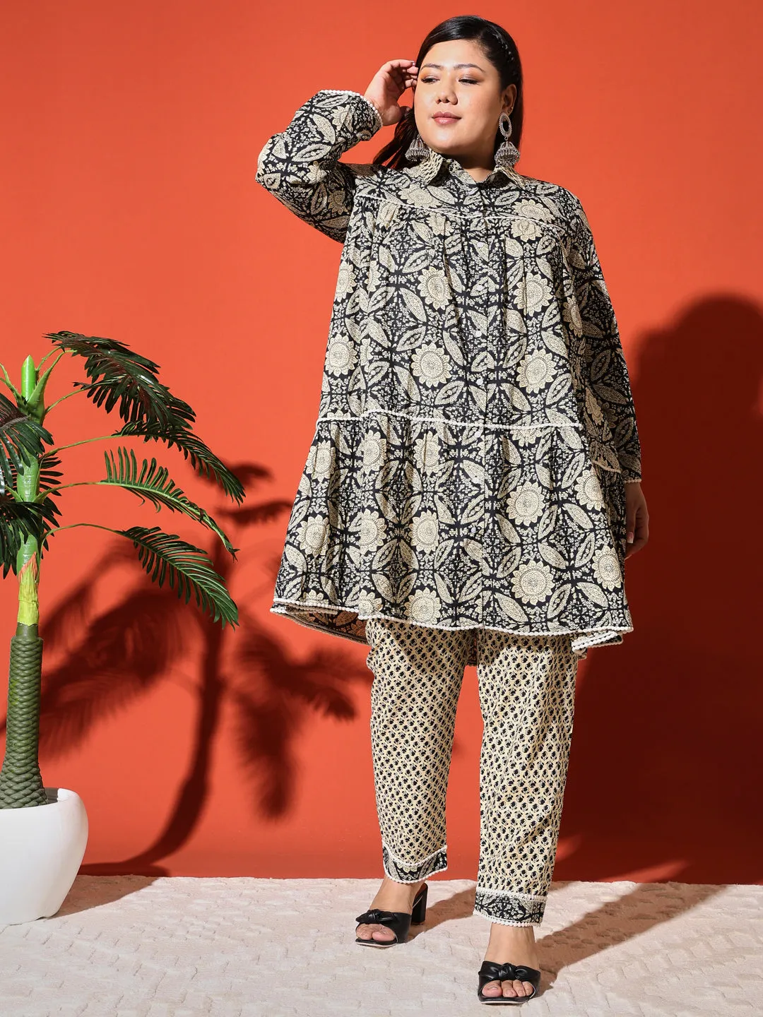 ANA - BLACK FLORAL PRINTED KURTA PLUS CO-RDS SET