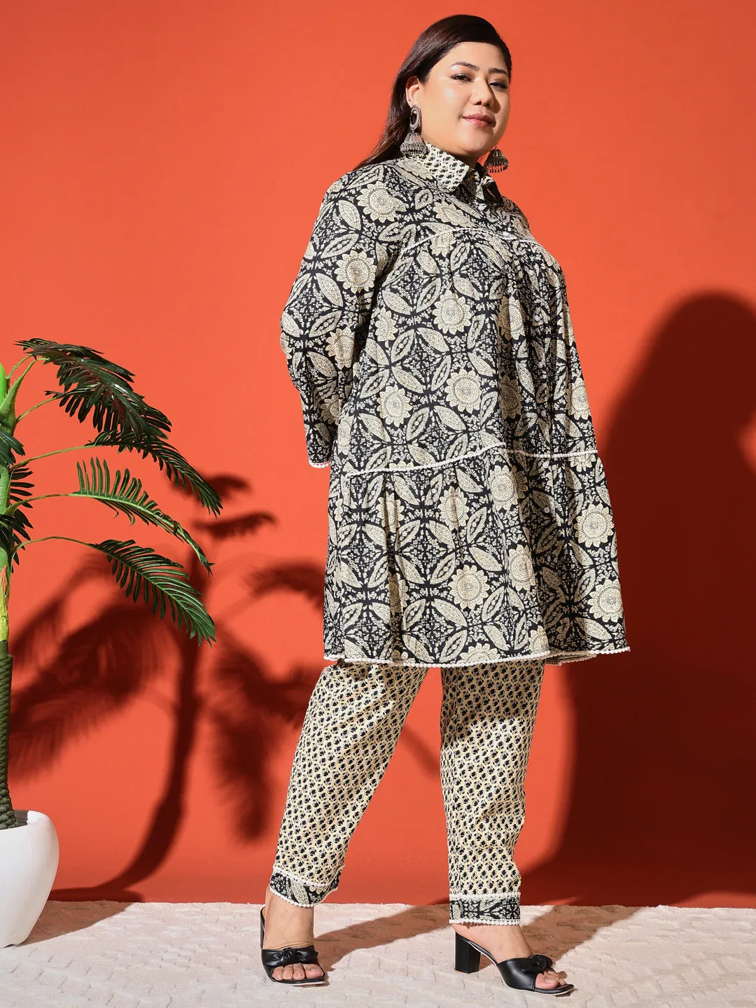 ANA - BLACK FLORAL PRINTED KURTA PLUS CO-RDS SET