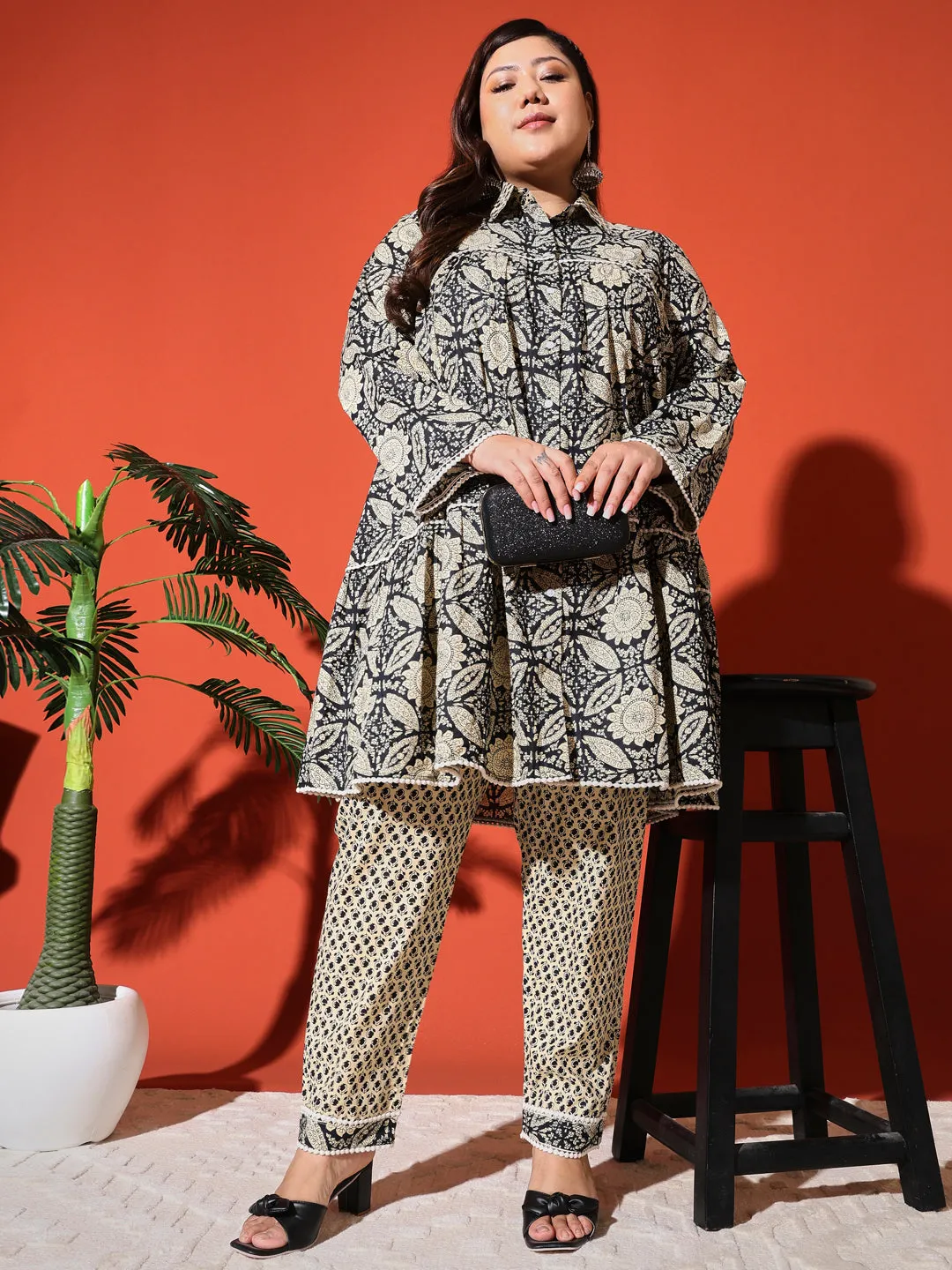 ANA - BLACK FLORAL PRINTED KURTA PLUS CO-RDS SET