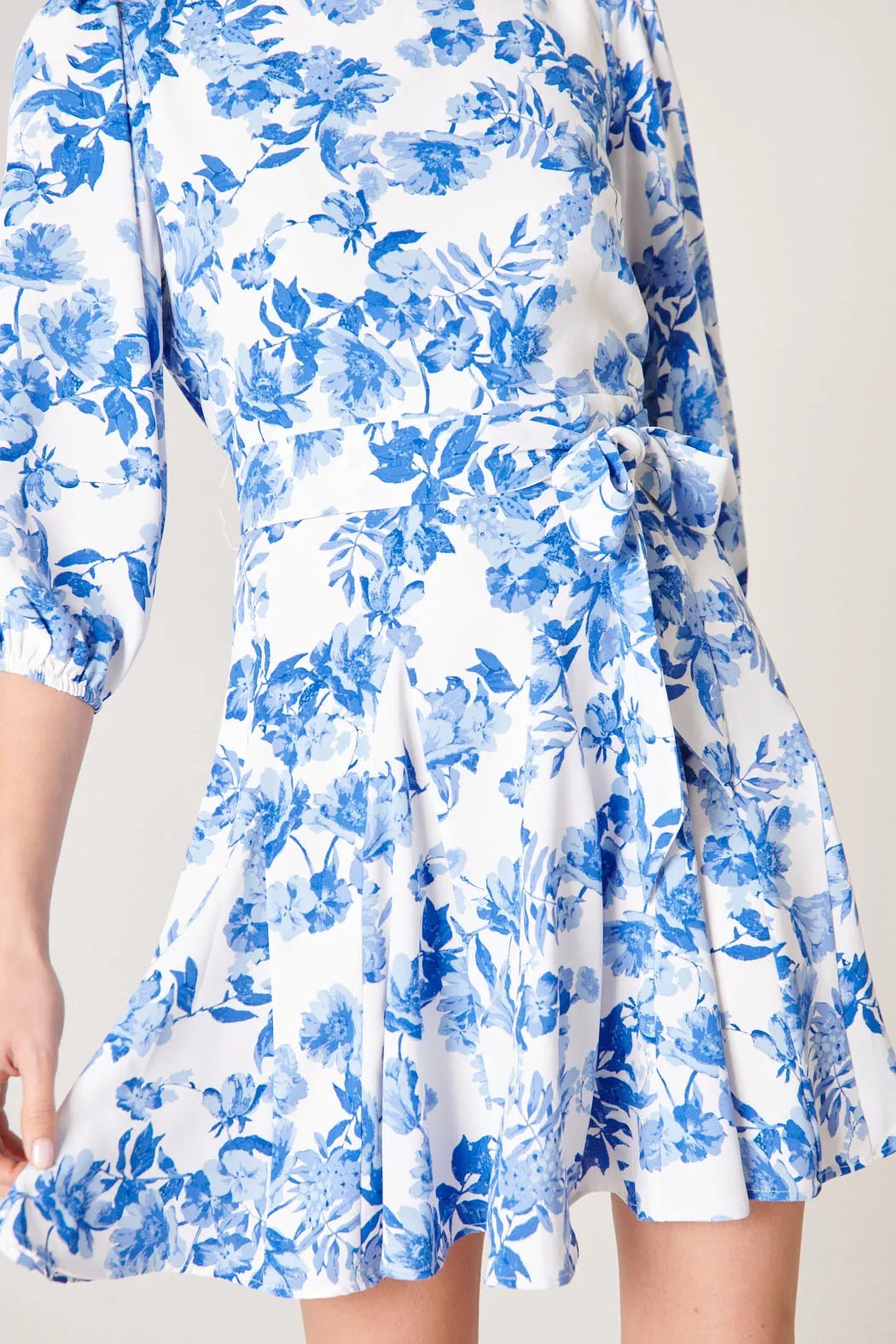 Antoinette Blue Floral Balloon Sleeve Derby Dress