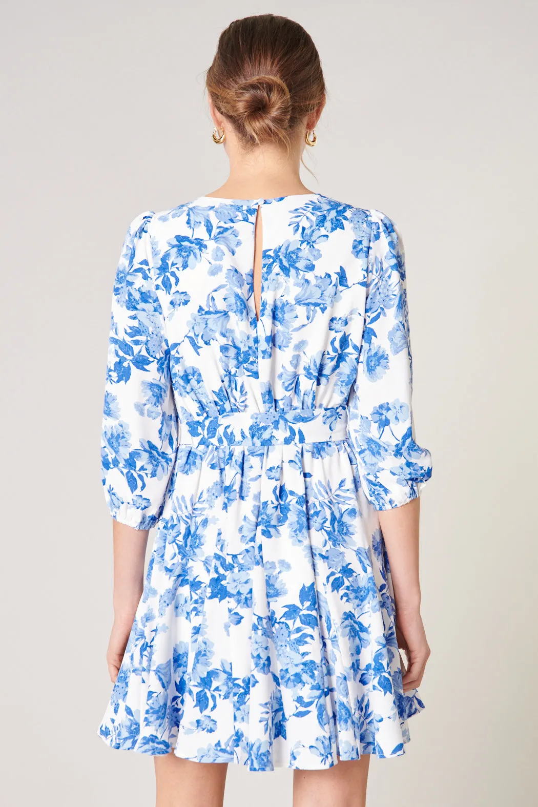 Antoinette Blue Floral Balloon Sleeve Derby Dress