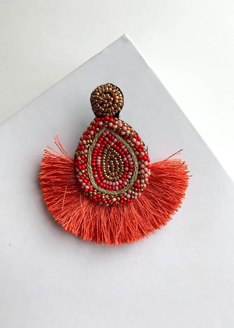 Apple Bay Red and Pink Beaded Fringe Drops