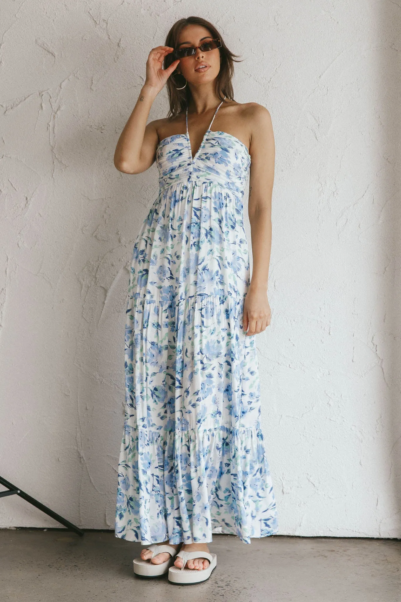 Asiah Halterneck Maxi Dress Floral Blue