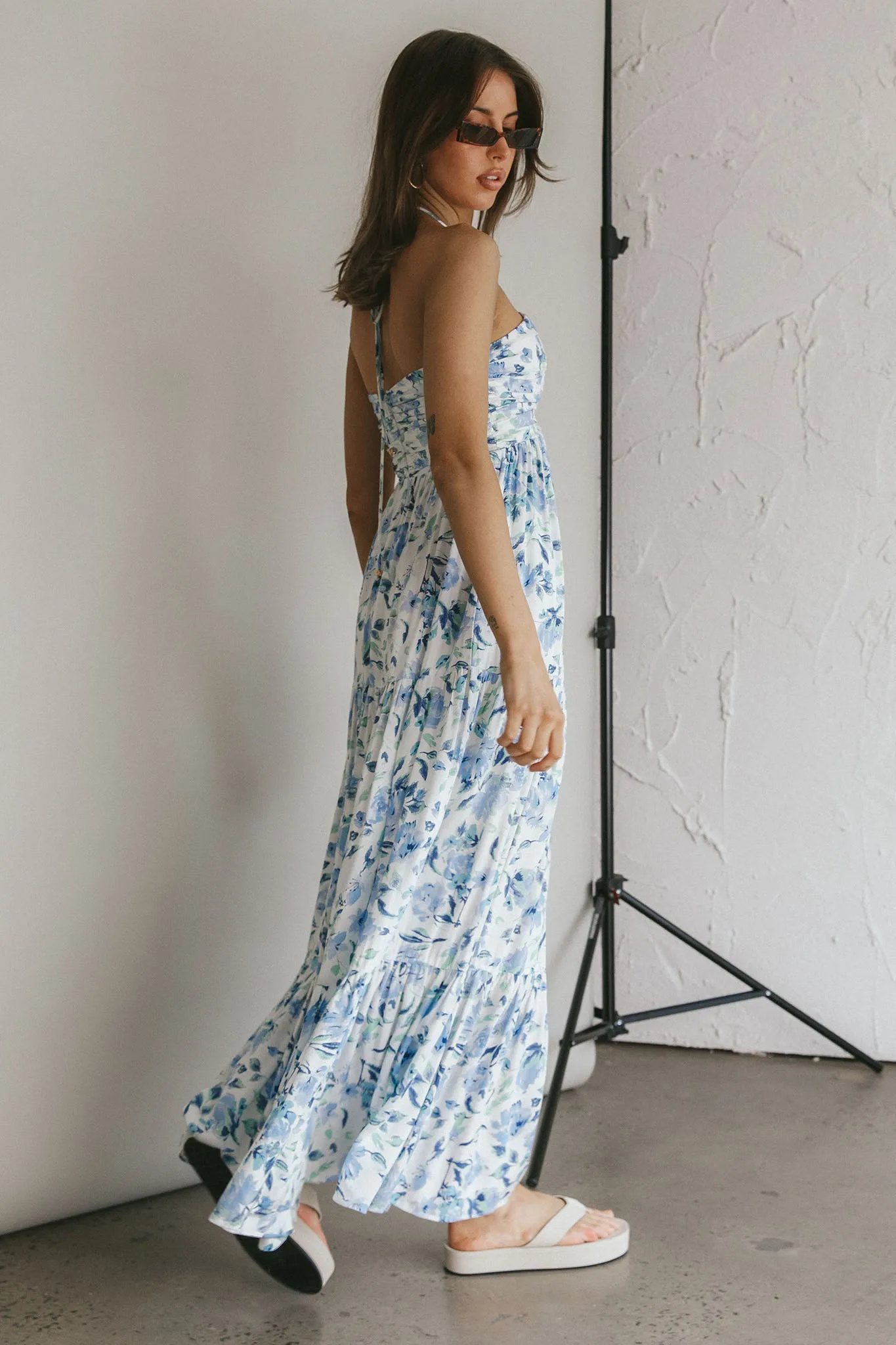 Asiah Halterneck Maxi Dress Floral Blue