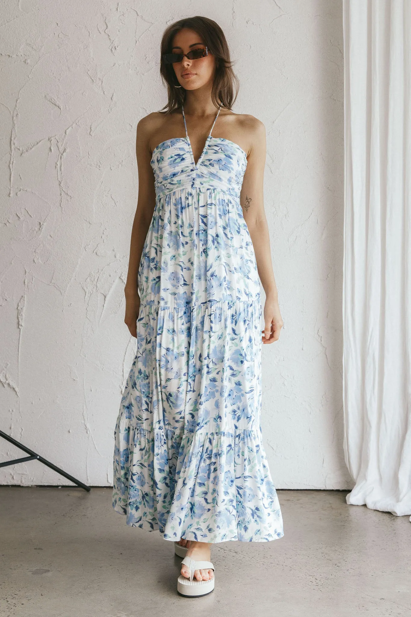 Asiah Halterneck Maxi Dress Floral Blue