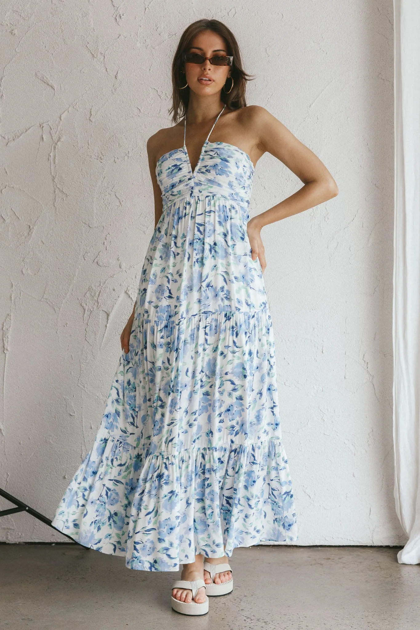 Asiah Halterneck Maxi Dress Floral Blue