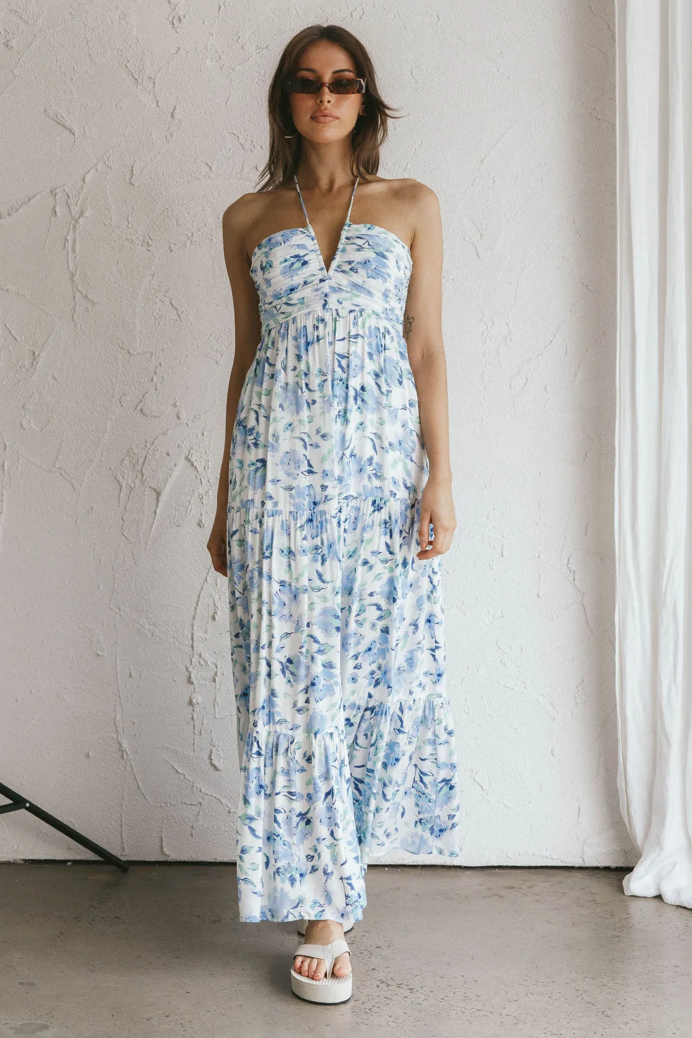 Asiah Halterneck Maxi Dress Floral Blue