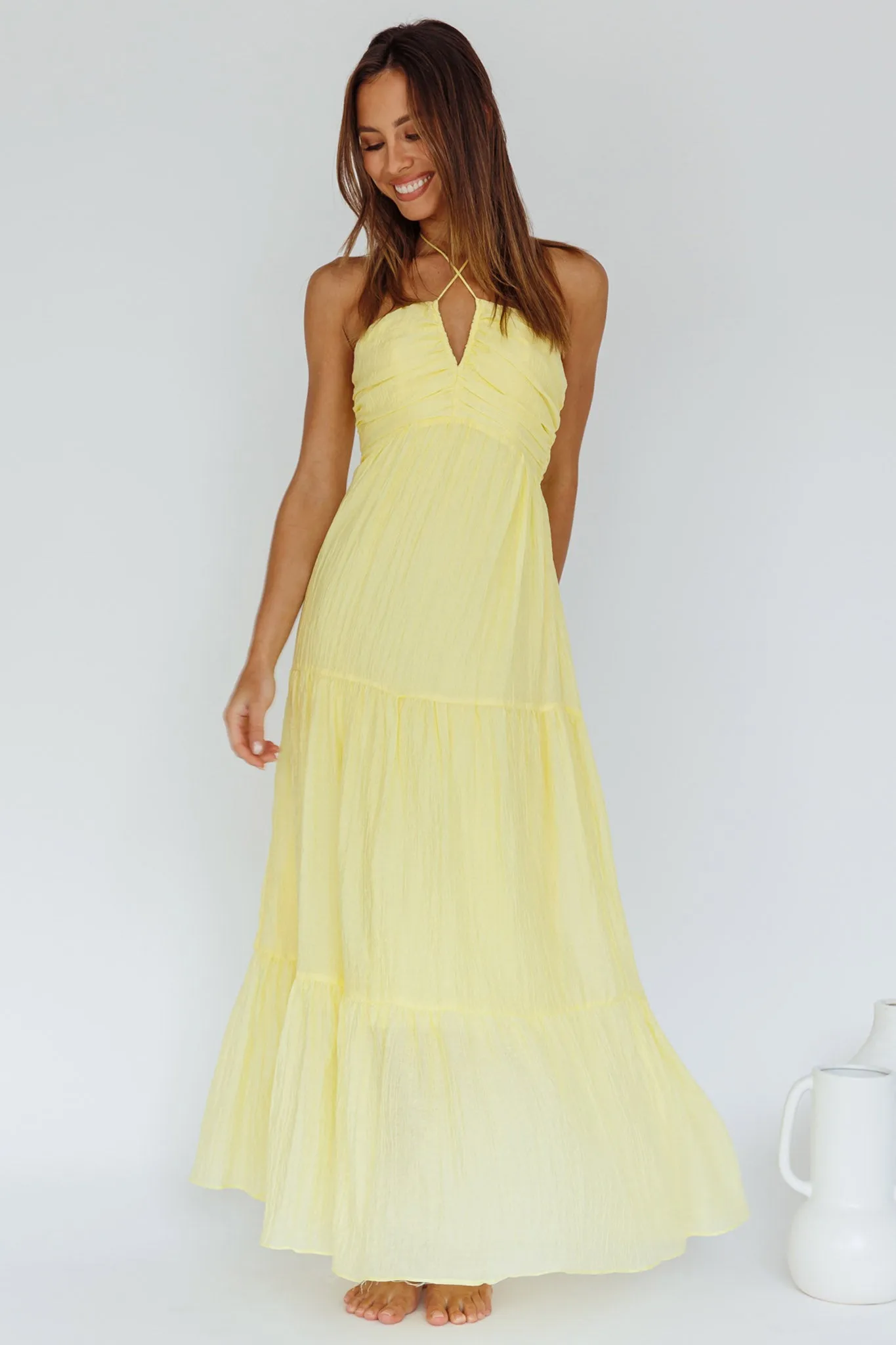 Asiah Halterneck Maxi Dress Lemon