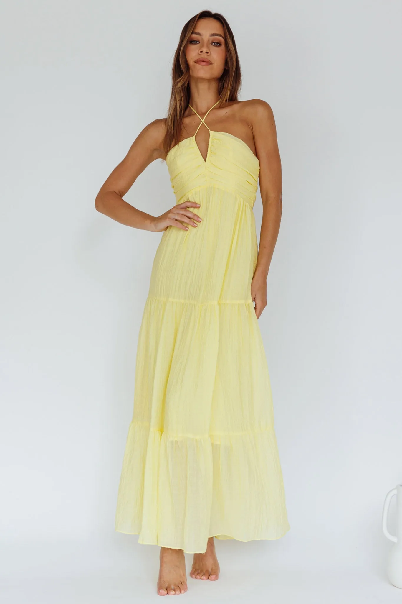 Asiah Halterneck Maxi Dress Lemon