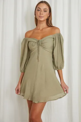 Avaline Drawstring Bust Mini Dress Olive