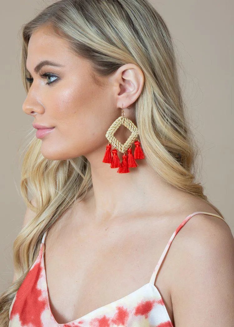 Barbuda Diamond Woven Red Fringe Drops