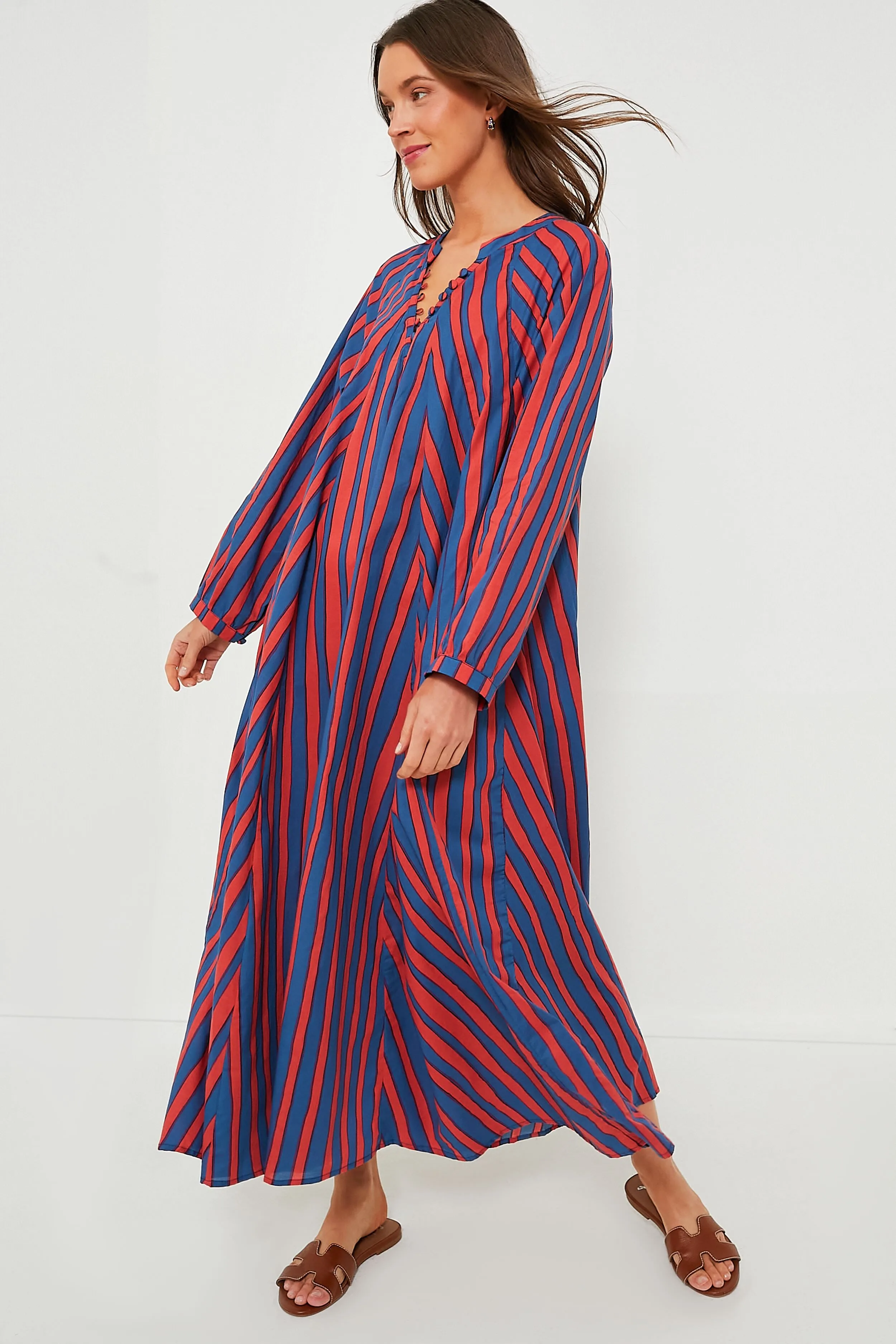 Batik Stripe Blood Orange Fiore Maxi Dress