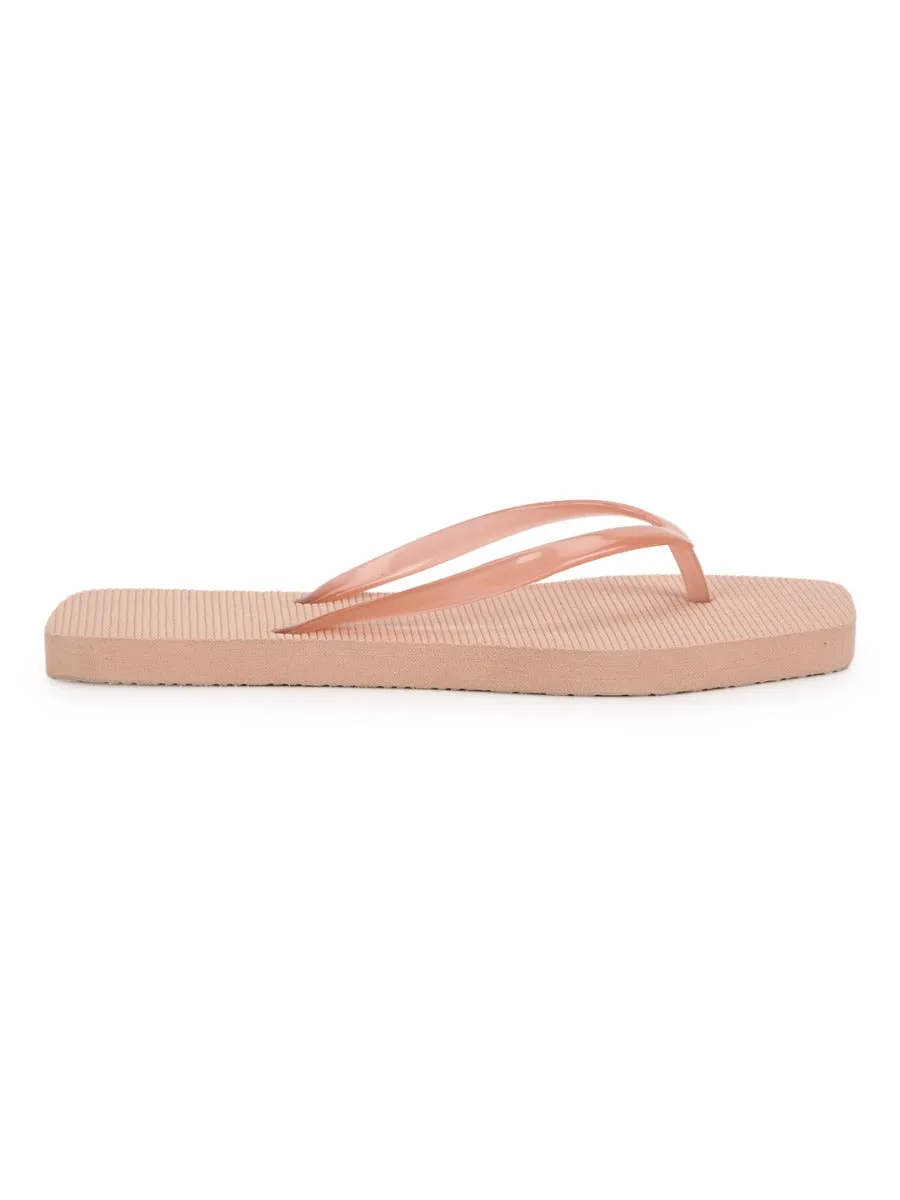 Beige EVA Flip Flops With Square Front