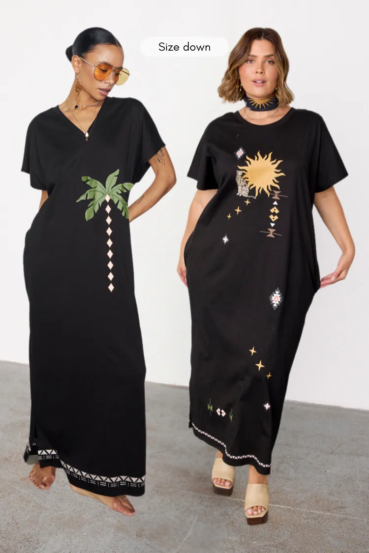 Black Sunshine Palm T-Shirt Dress