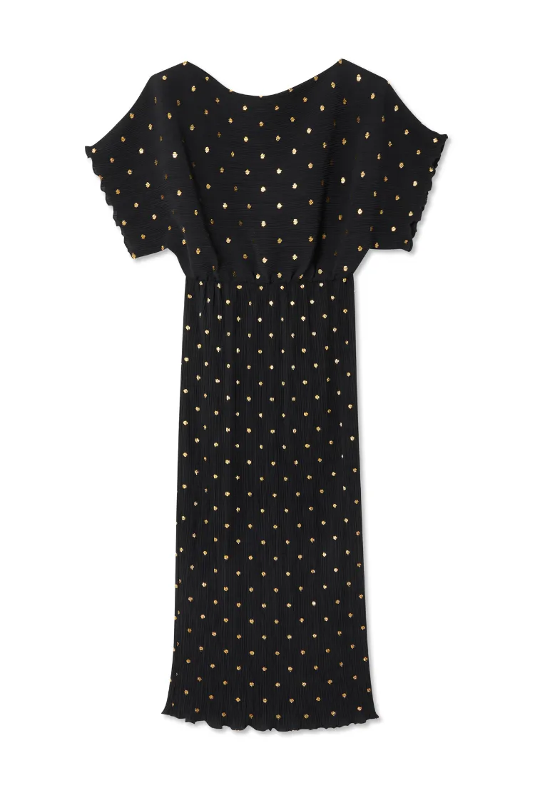 Black Tilly Plisse Dress with Gold Fleck