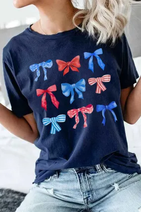 Blue Bow-Knot Print American Pride Graphic Tee