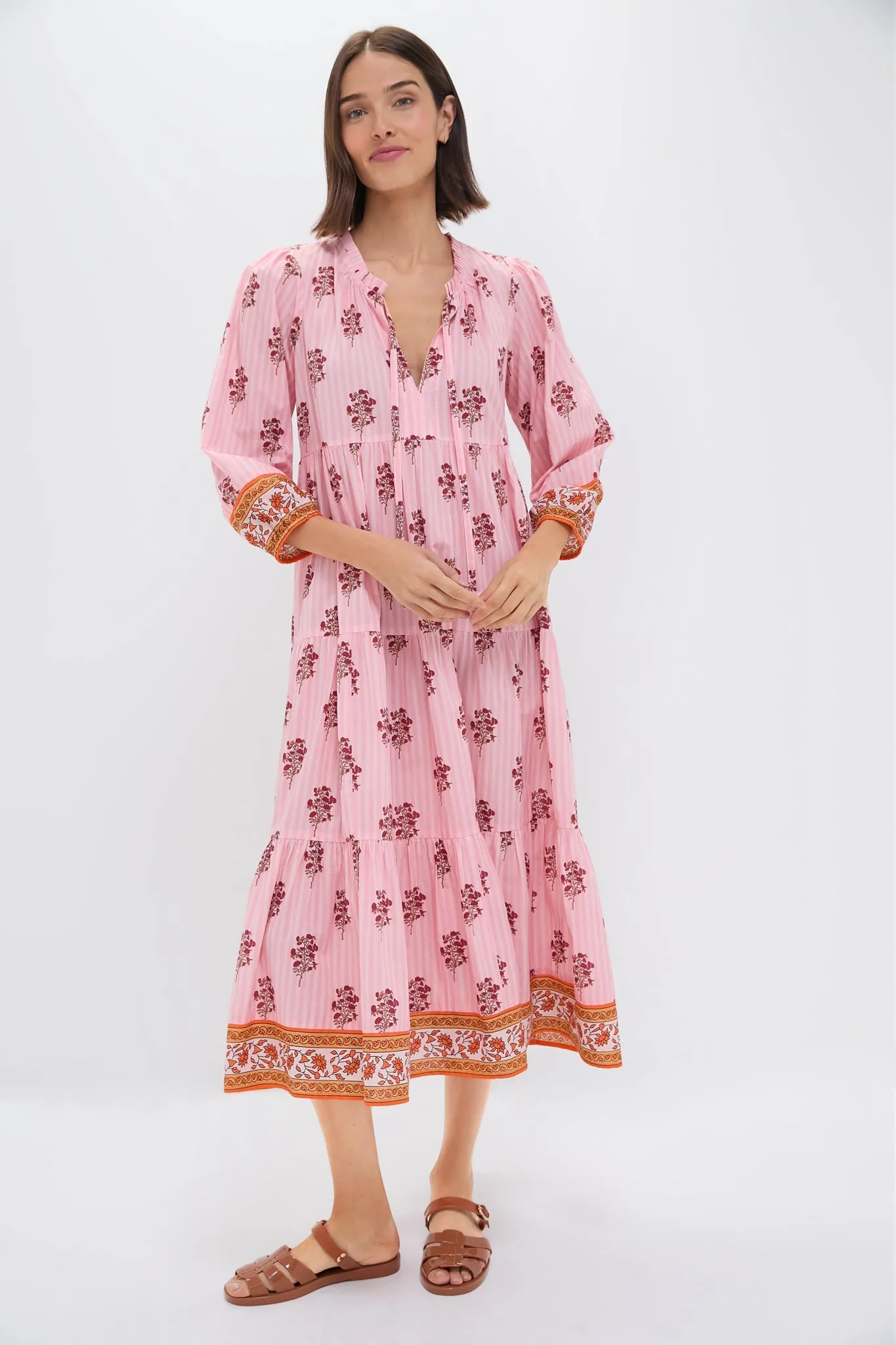 Blush Striped Bouquet Long Sleeve Salty Paloma Caftan