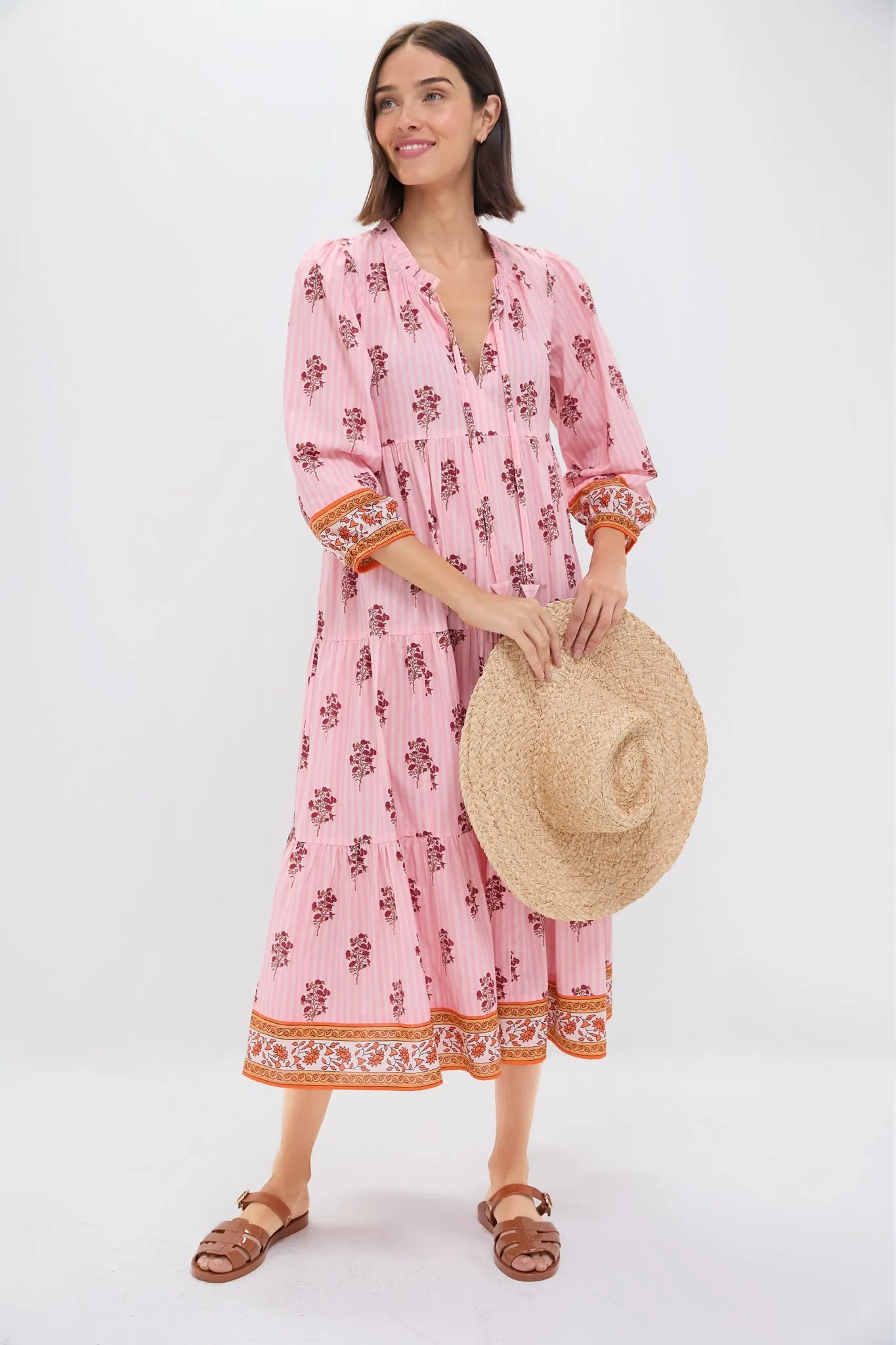 Blush Striped Bouquet Long Sleeve Salty Paloma Caftan