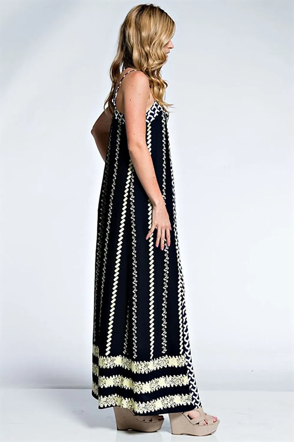 Bold Navy Nautical Inspired Double Strap Maxi Dress U.S.A