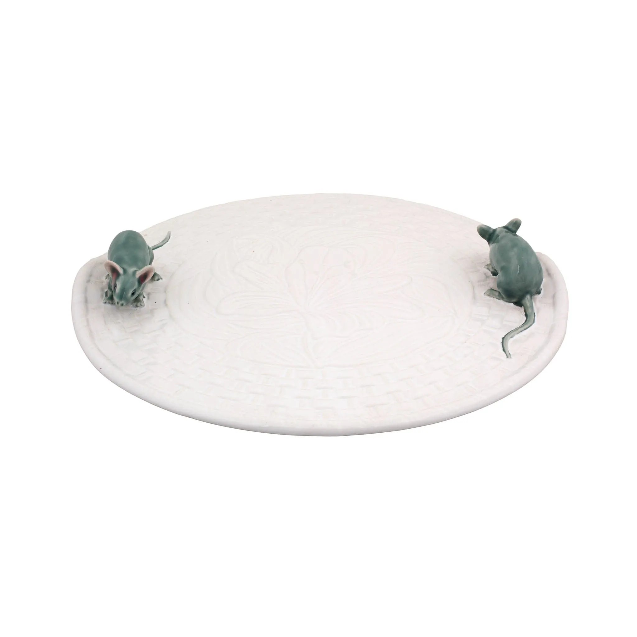 Bordallo Pinheiro White Earthenware Cheese Tray with Mouse