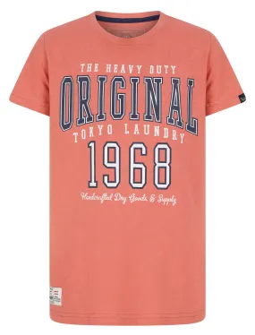 Boys Original 68 Motif Cotton T-Shirt in Faded Peach - Tokyo Laundry Kids