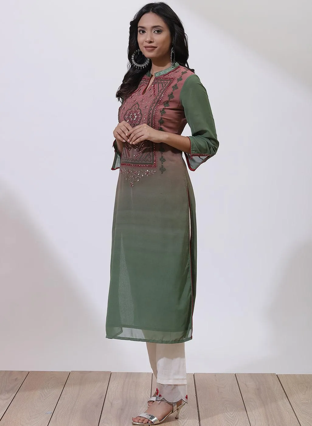 Brick Dust Dual Tone Collection Kurta With Embroidery