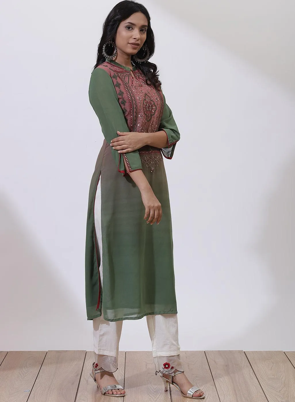 Brick Dust Dual Tone Collection Kurta With Embroidery