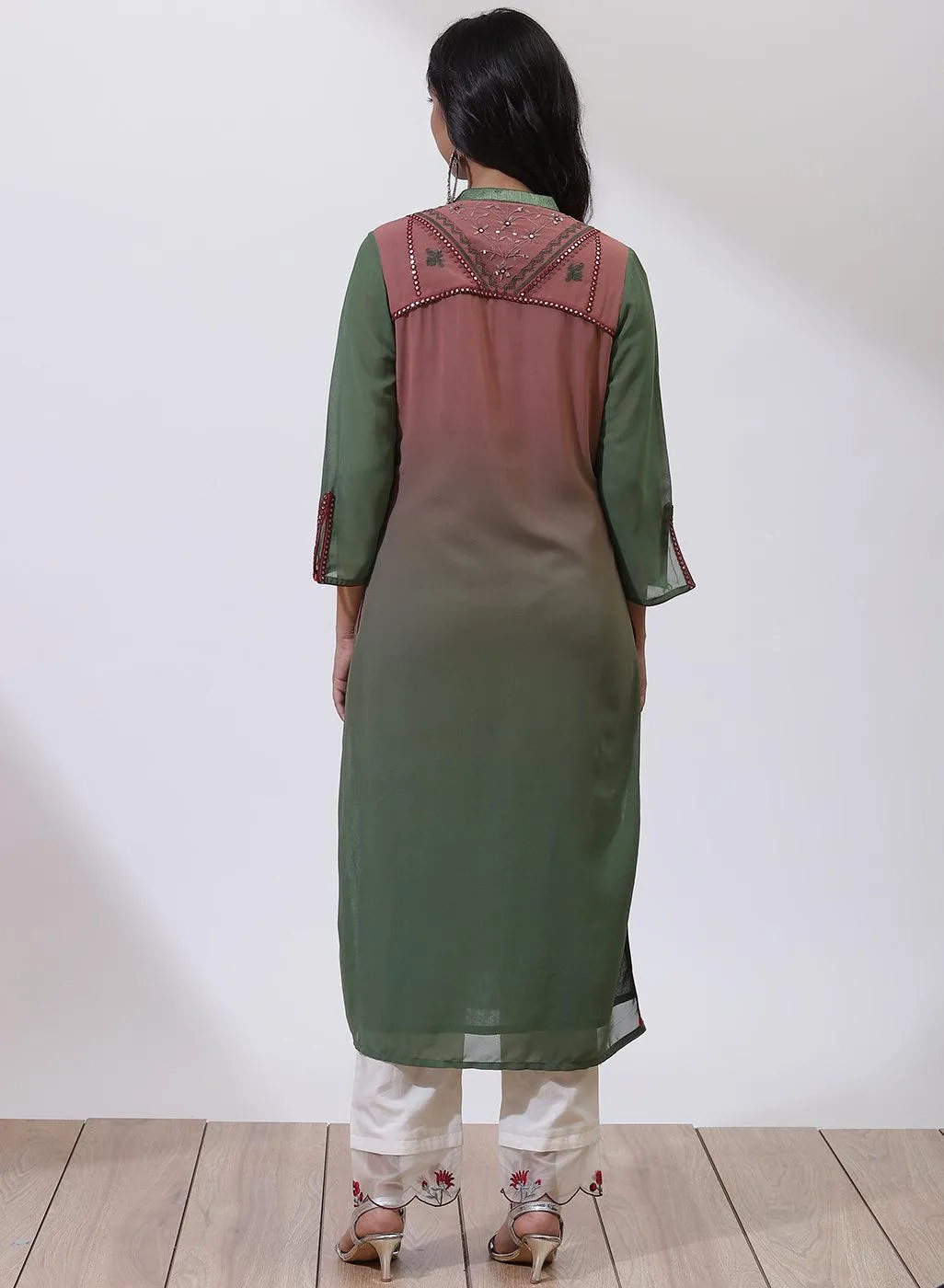 Brick Dust Dual Tone Collection Kurta With Embroidery