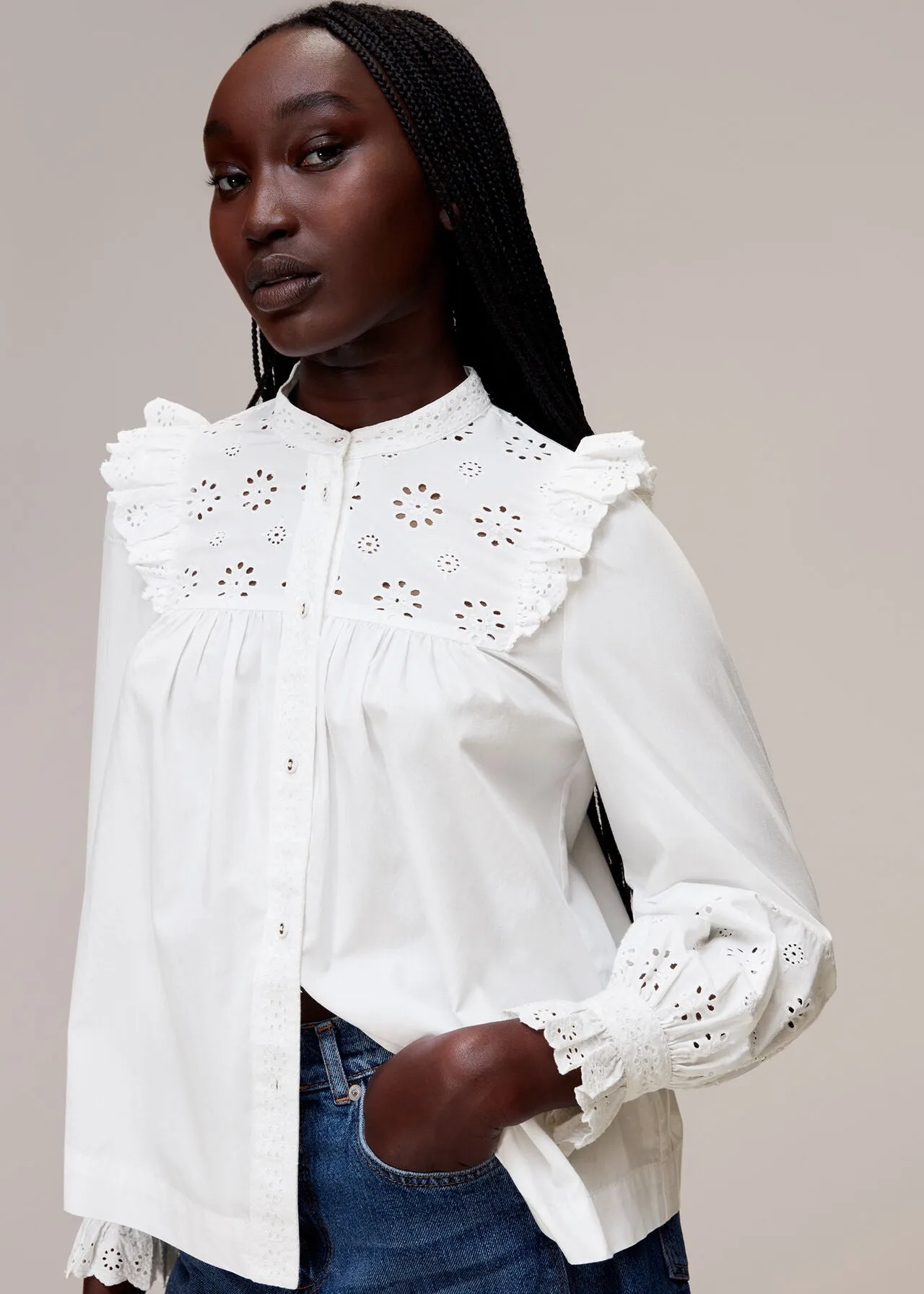 Broderie Frill Sleeve Top