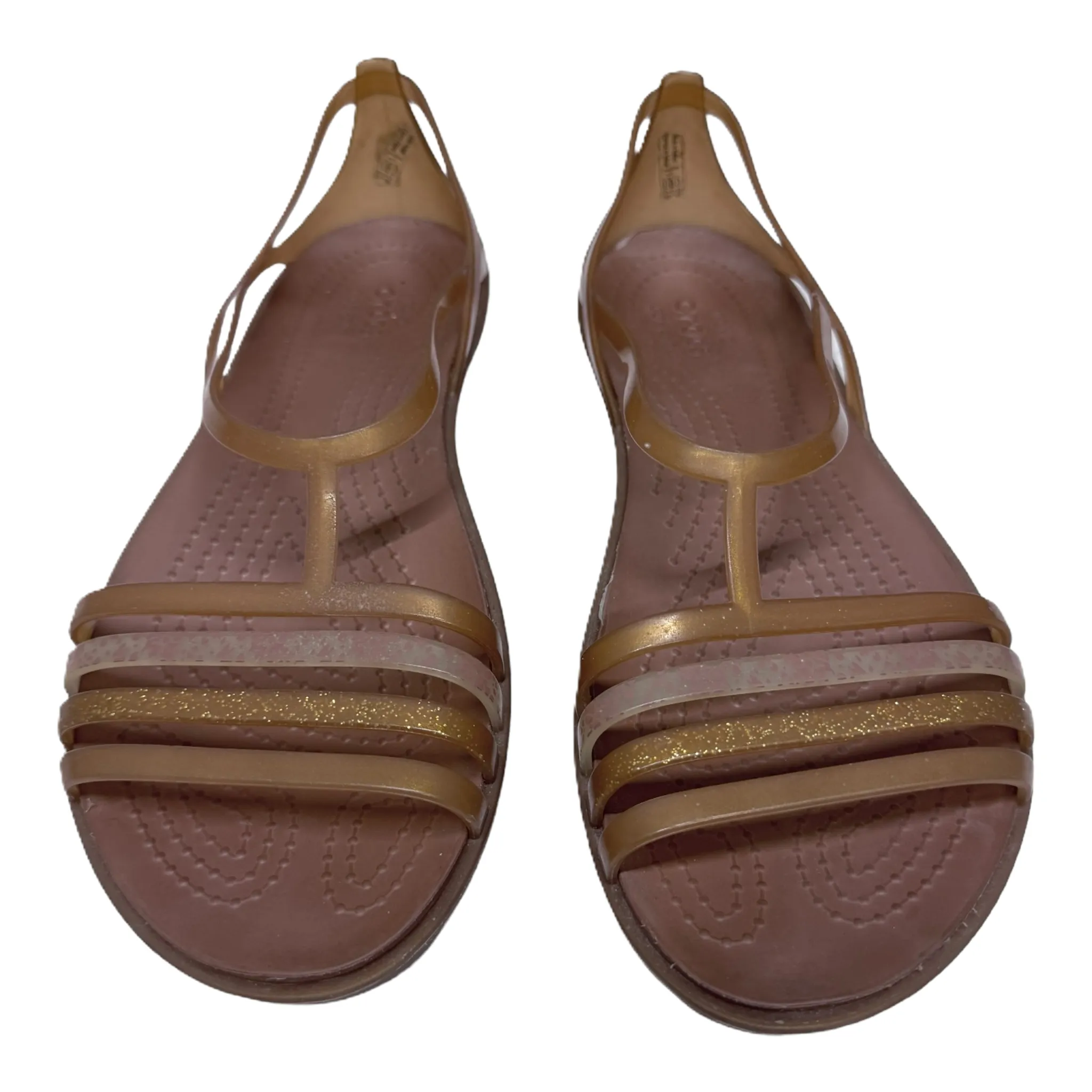 Brown Sandals Flats By Crocs, Size: 10