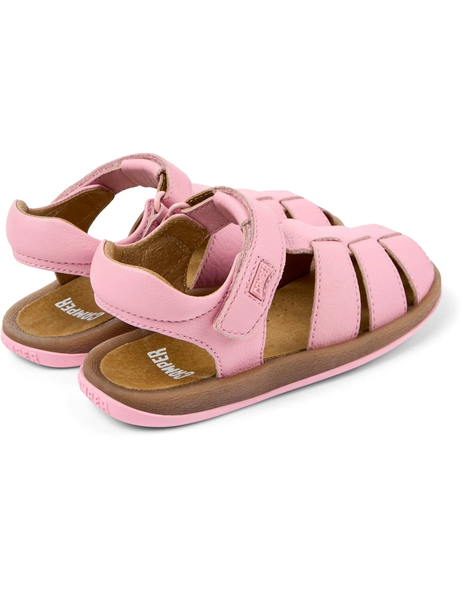 Camper: Bicho Girls Velcro Closed Toe Sandals - Pink Leather